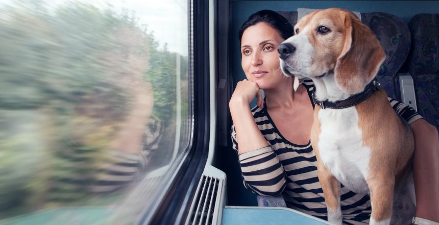 Donna e cane in viaggio